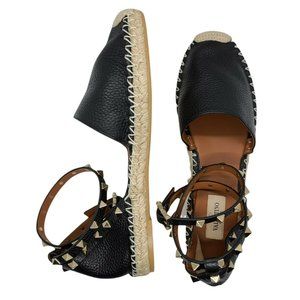 BNIB Valentino Rockstud Ankle strap Espadrille Shoes 38 Sandals Flat Retail 795